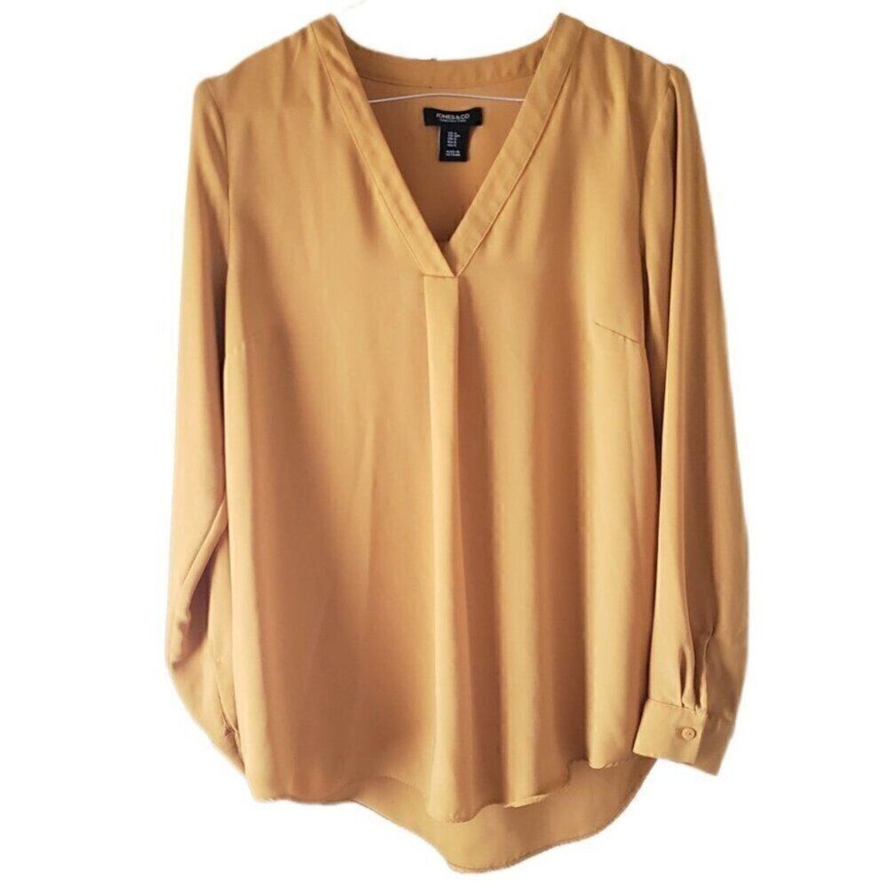 Jones New York Dark Yellow Long Sleeve V Neck Blouse